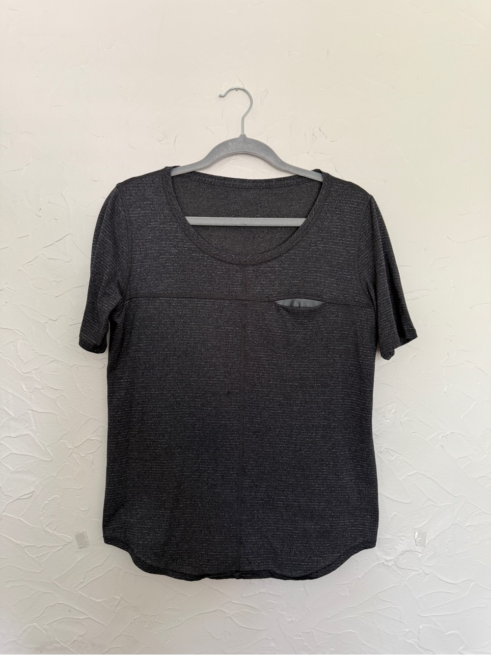 Lululemon Stripped T-Shirt with chest pocket. Gray/Black
